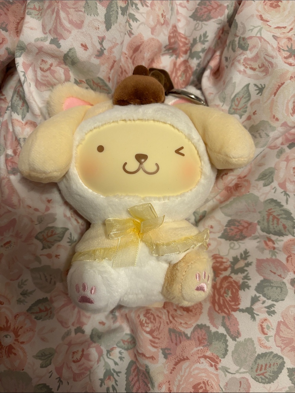Sanrio Pompompurin Plush Keychain in Cream, Yellow and Brown
